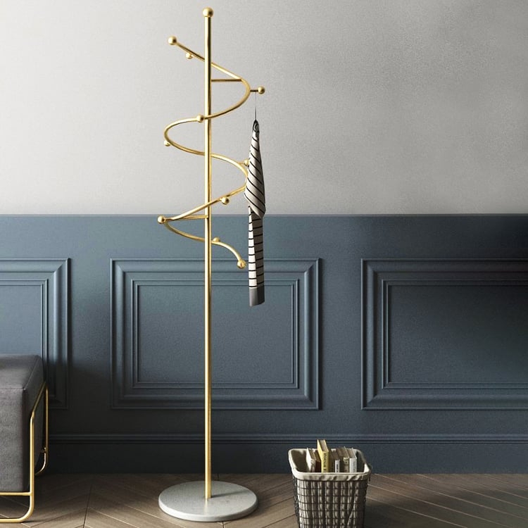 Coat Rack Sculptural Spiral Design with Marble Base for Entryway