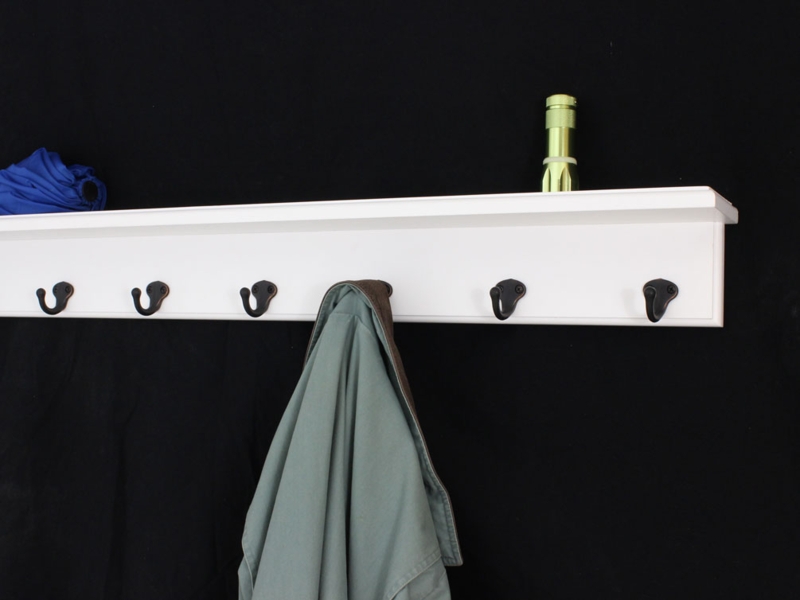 Coat Rack Shelf with Top Ledge and Five Aged Bronze J-Hooks.