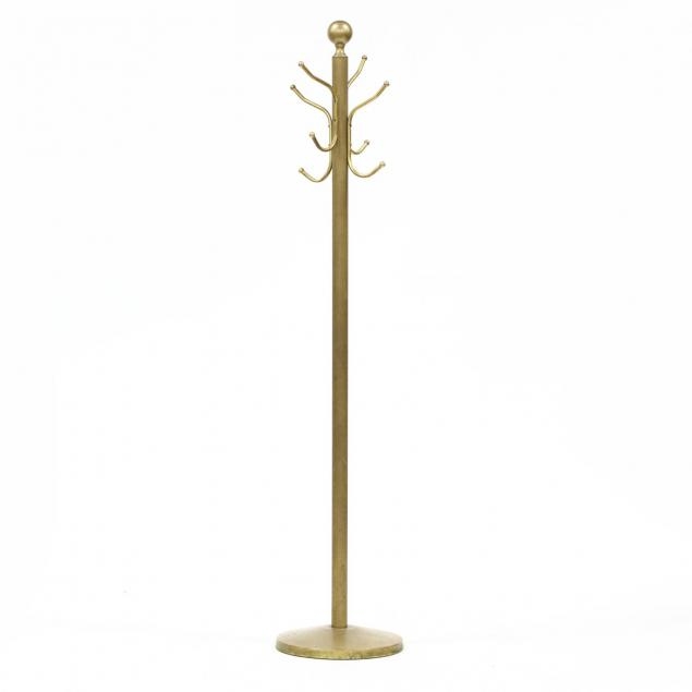 Coat Rack Slender Antique Gold Two Tier Hooks Circular Base