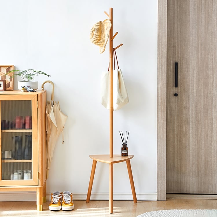 Coat Rack Slender Upright with Integrated Shelf Minimalist Hall Tree