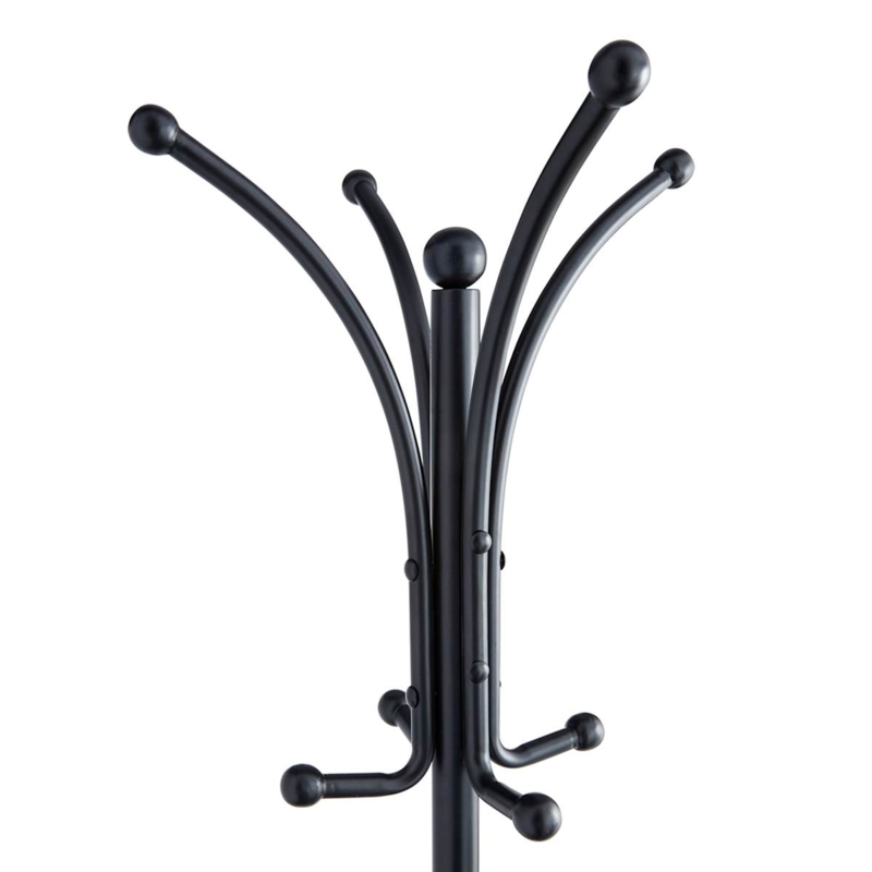Coat Rack Spherical Finials Matte Black Curved Hooks Modern Entryway