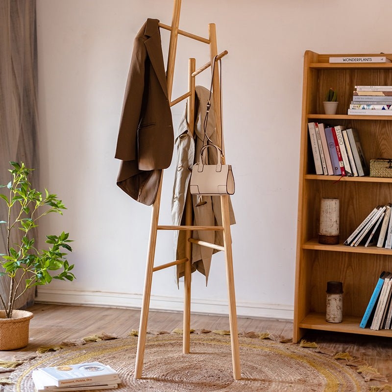 Coat Rack Staggered Pegs Natural Finish Japandi Style Entryway Storage