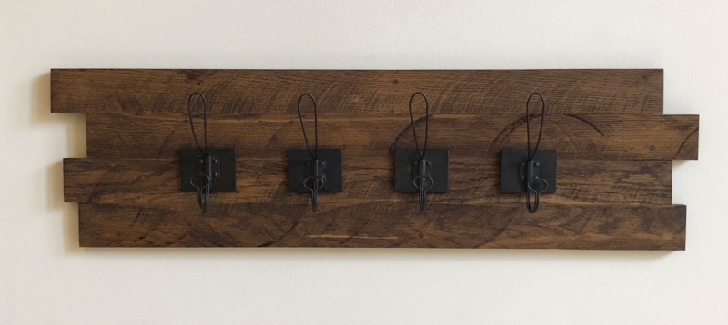 Coat Rack Staggered Plank Ends Wire Hooks Rustic Farmhouse Style