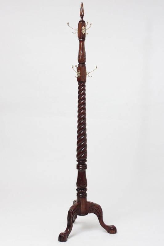 Coat Rack Stand Barley Twist Hall Tree with Cabriole Tripod Base