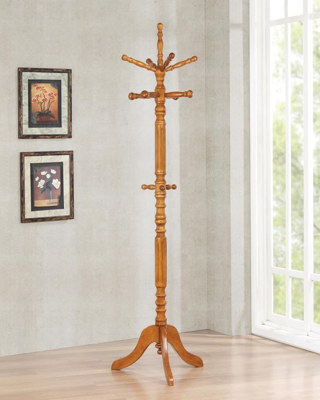 Coat Rack Tobacco Finish Turned Wood Post Traditional Wood Coat Stand