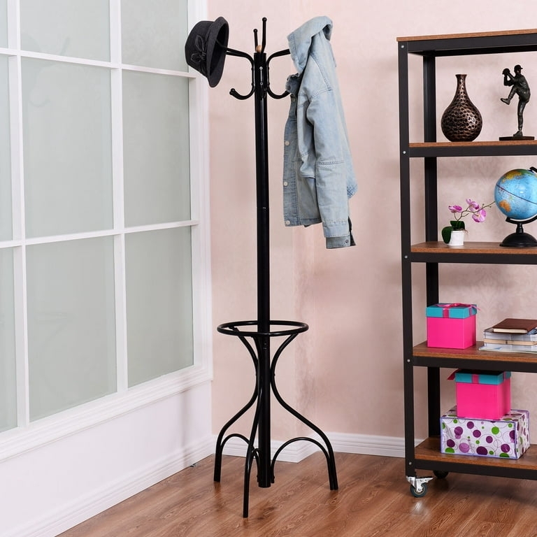 Coat Rack Traditional Black Metal Scrollwork Umbrella Holder Ring