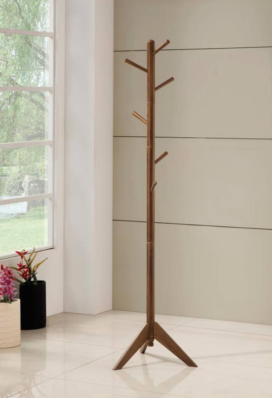 Coat Rack Traditional Brown Wood Staggered Pegs Tripod Base