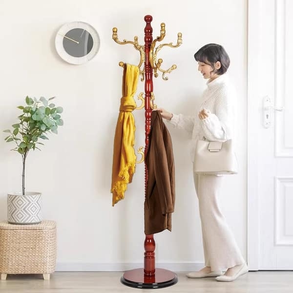 Coat Rack Traditional Dark Wood Ornate Gold Accents