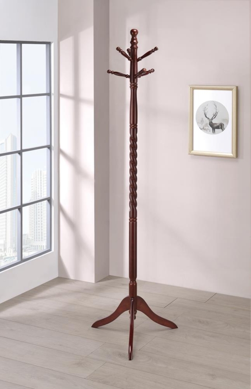 Coat Rack Traditional Twisted Pole Cherry Finish Tripod Base