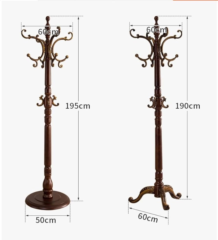 Coat Rack Traditional Wood Stand with Ornate Scroll Hooks