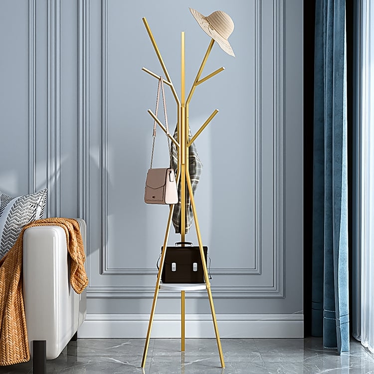 Coat Rack Tree Branch Silhouette with Integrated Bottom Shelf