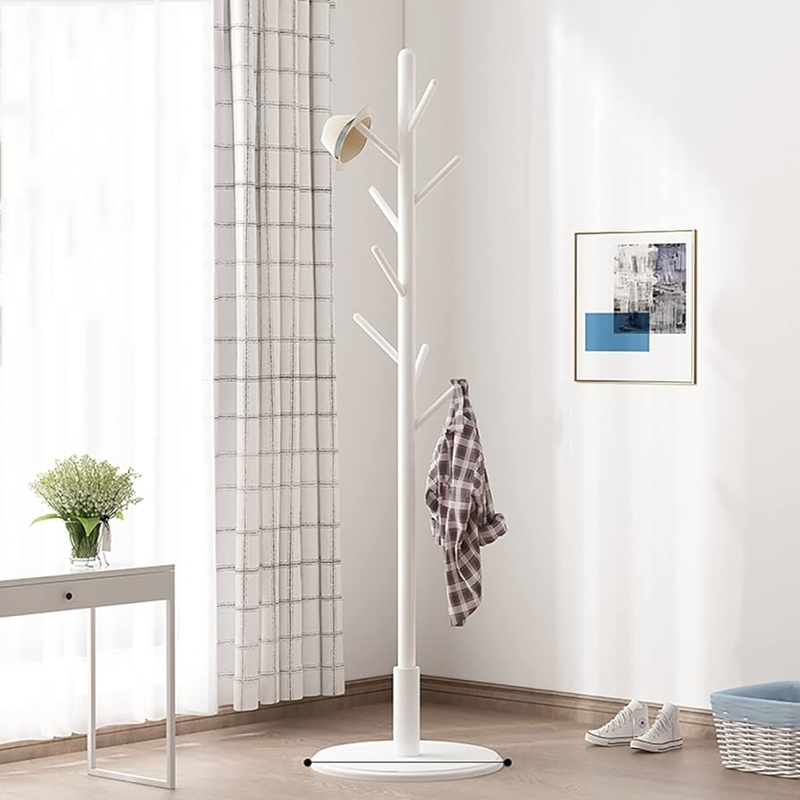 Coat Rack Tree Silhouette, Circular Base, 8 Hooks, Scandinavian Style