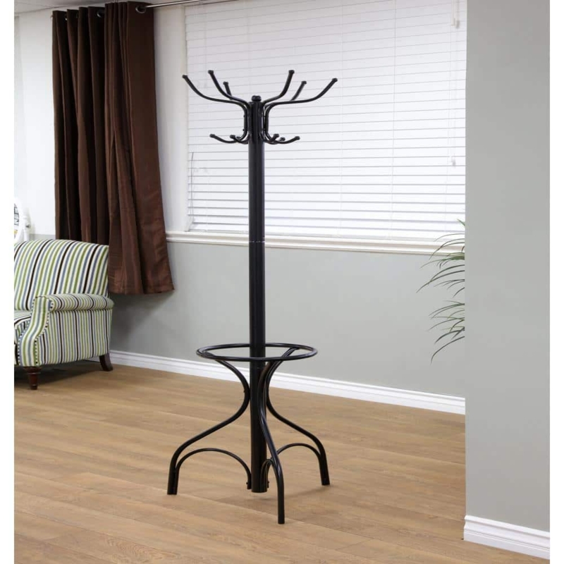Coat Rack Umbrella Stand Ring Scrolled Legs Matte Black