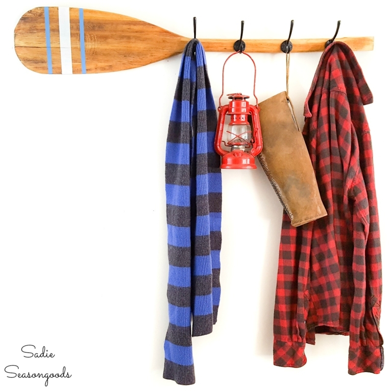 Coat Rack, Upcycled Boat Oar featuring Nautical Stripes