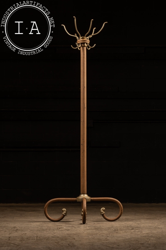 Coat Rack Vintage Industrial Brown Metal with Ornate Hooks and Scrolled Feet