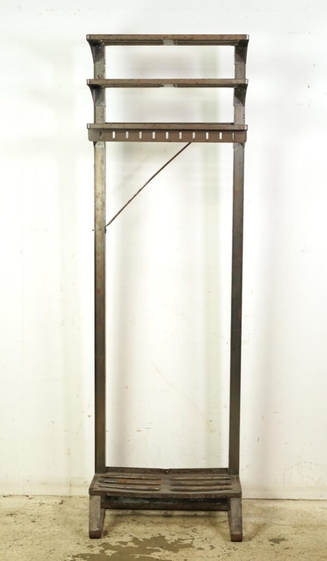 Coat Rack Vintage Industrial Steel Tall Silhouette with Weathered Slatted Base