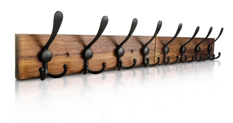 Coat Rack Wall Mounted Burnt Brown Wood Eight Double Hooks Rustic
