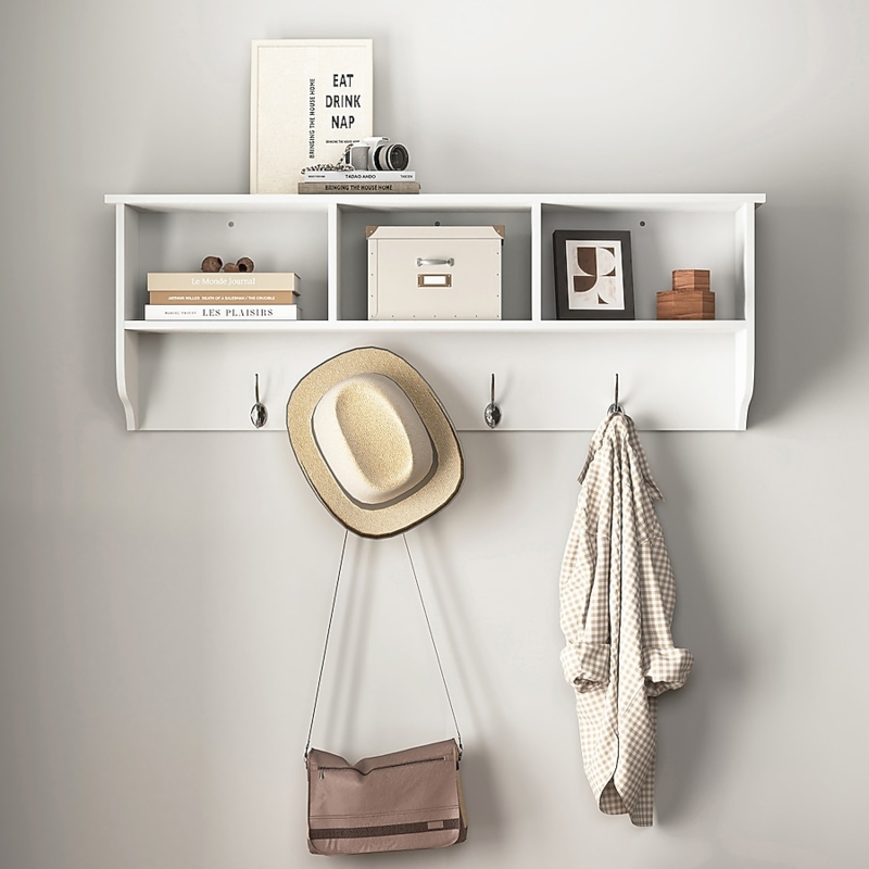 Coat Rack Wall Mounted White Three Storage Cubbies
