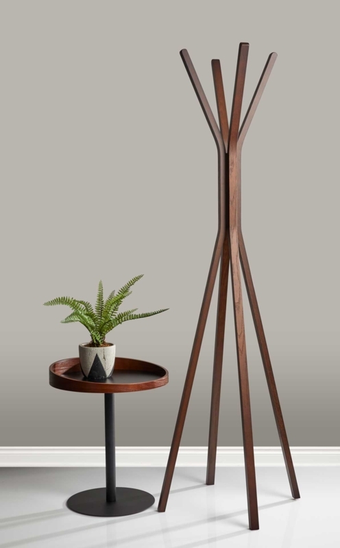 Coat Rack Walnut Brown Finish Branching Silhouette Four Legged Base