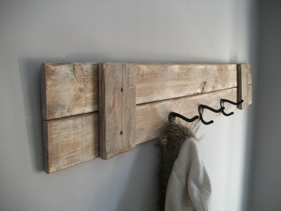 Coat Rack Weathered Grey Finish Three Hooks Rustic Farmhouse Entryway