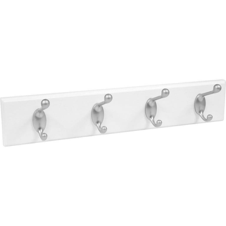 Coat Rack White Board Brushed Metal Ball Tipped Double Hooks