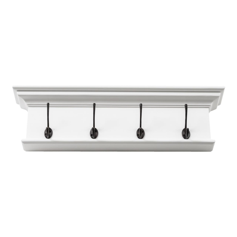 Coat Rack White Painted Crown Molding Four Dark Metal Hooks