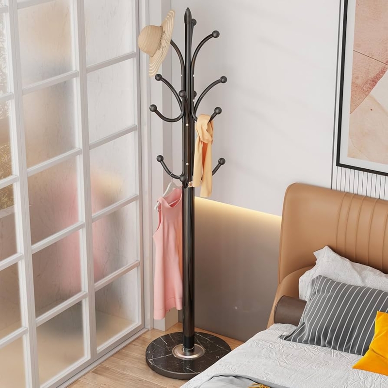 Coat Rack with 12 Tiered Hooks and Stone-Like Base