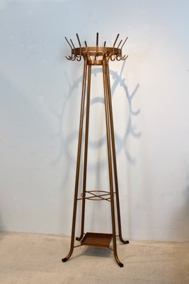 Coat Rack with Bronze Metallic Finish, Multi-Hook Crown, and Umbrella Tray