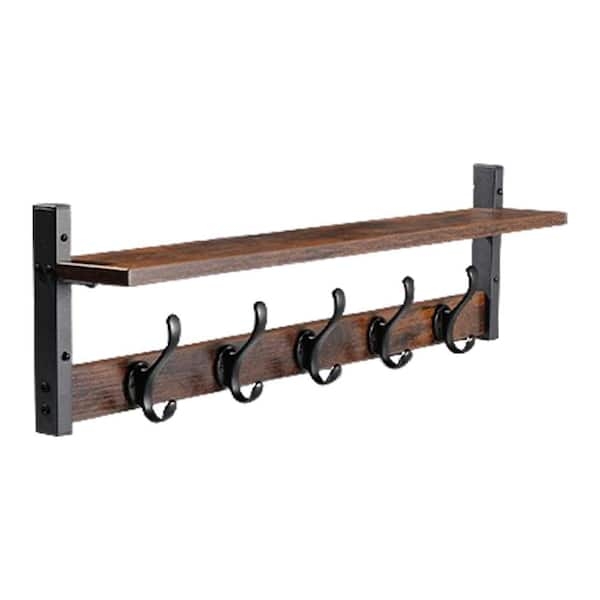 Coat Rack with Shelf, Industrial Metal Side Brackets, Distressed Wood.