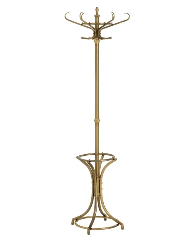 Coat Rack with Umbrella Stand Antique Brass Tiered Hooks