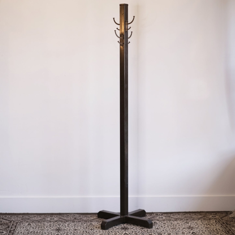 Coat Rack X Base Dual Tier Hooks Dark Charcoal Industrial Metal Rustic