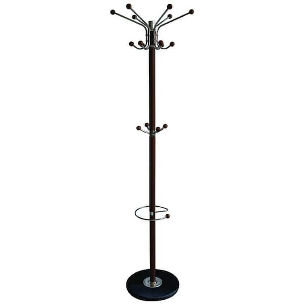 Coat Stand Freestanding Rack with Umbrella Ring and Silver Hooks
