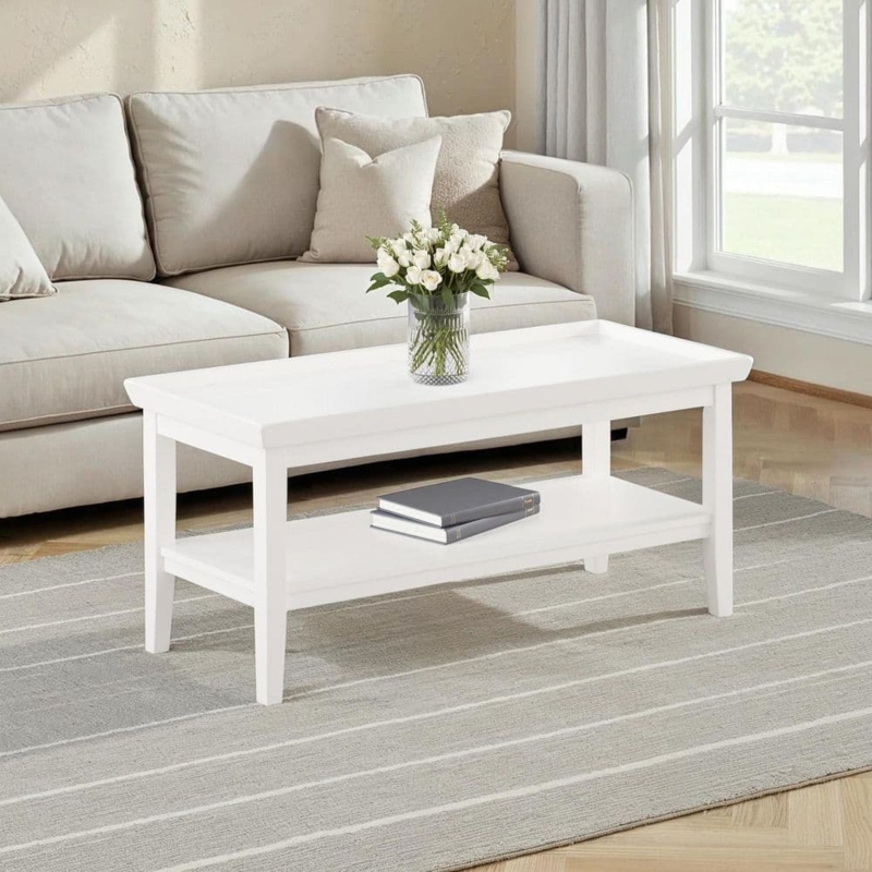 Coffee Table Tray Style Top Tapered Legs Coastal Transitional Design