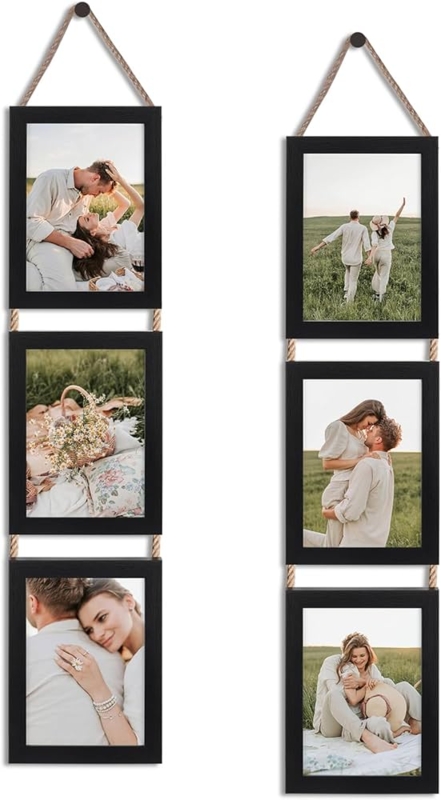 Collage Frame Black Rope Connector Vertical Rustic Hanging Display