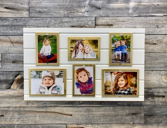 Collage Frame Rustic Shiplap Backing Staggered Layout Metallic Mats Farmhouse