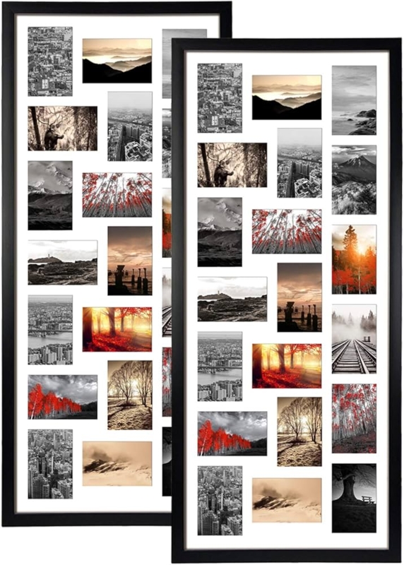 Collage Frame Set of 2, Large Vertical, 20 Openings, Black Matte