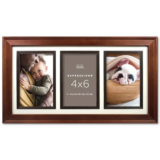 Collage Frame Triple Opening Mahogany Finish Traditional Photo Display