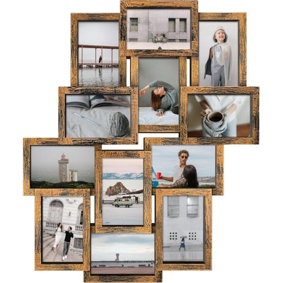 Collage Picture Frame 12 Openings Distressed Bronze Interlocking