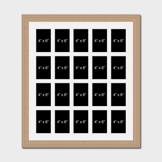 Collage Picture Frame 20 Photo Capacity Light Oak Grid Mat Layout Clean