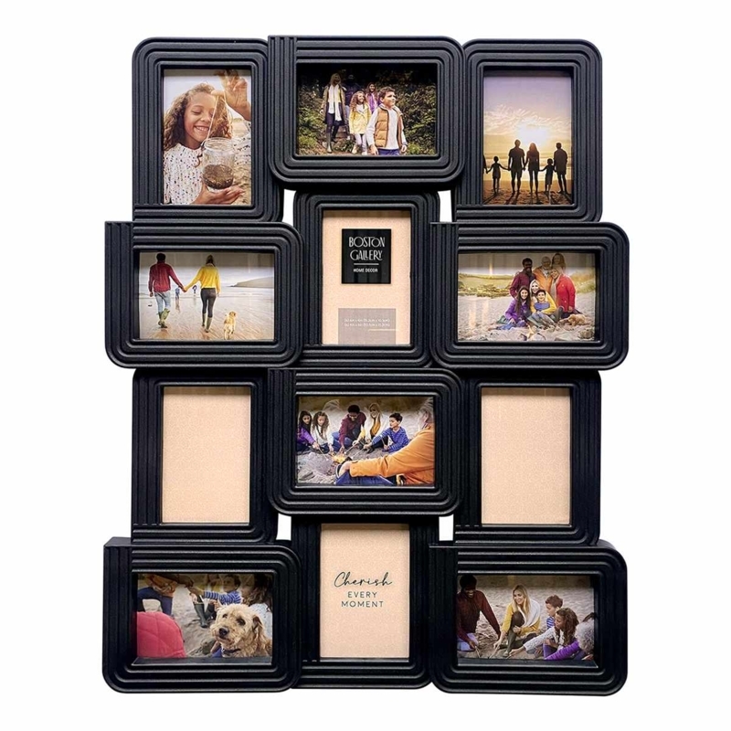 Collage Picture Frame Black Ribbed Texture Twelve-Opening Mixed