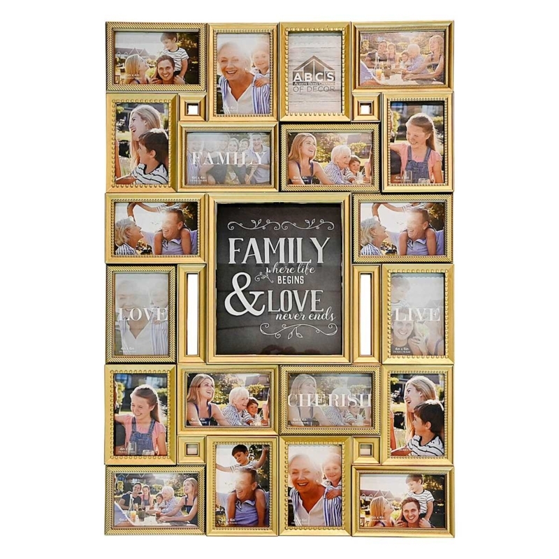 Collage Picture Frame, Gold 20-Opening with Traditional Beaded Border.