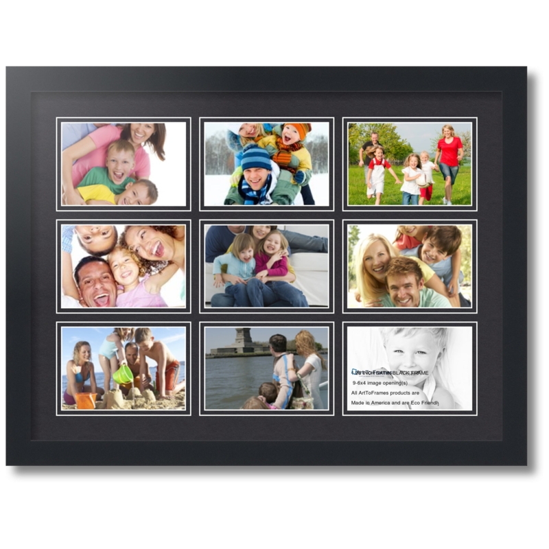 Collage Picture Frame, Matte Black 9-Opening Symmetrical Grid, Black Mat.