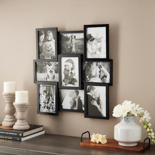 Collage Picture Frame Matte Black Asymmetrical Grid Nine Opening Layout