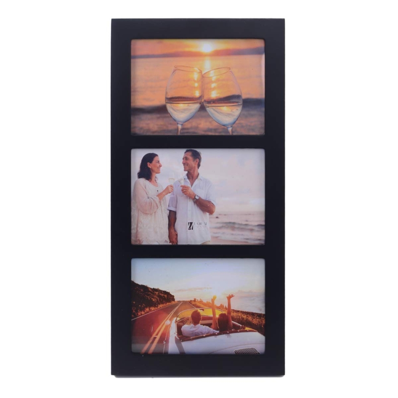 Collage Picture Frame Matte Black Vertical Three Photo Display