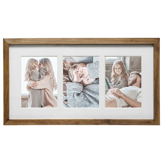 Collage Picture Frame Natural Wood Toned Finish White Mat Rustic