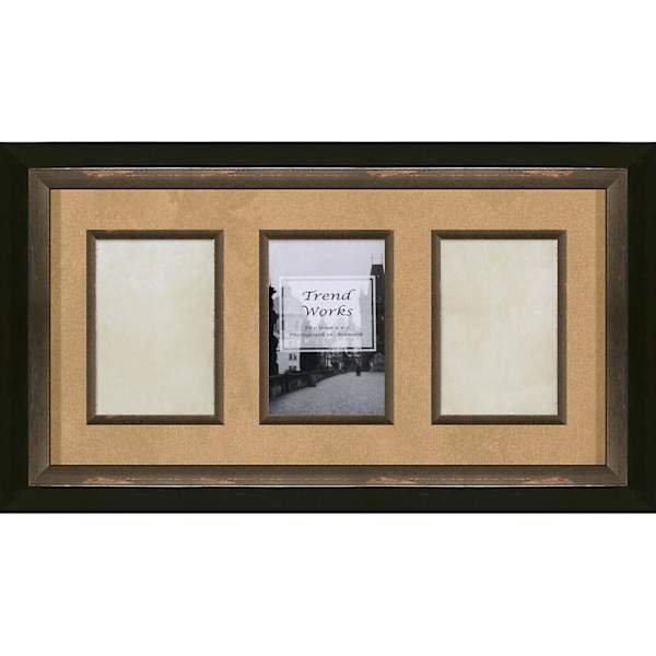 Collage Picture Frame Rustic Black Tan Mat Bronze Trim Display