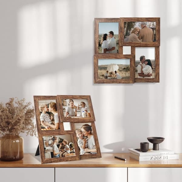 Collage Picture Frame Rustic Brown Nested Four-Photo Layout Tabletop