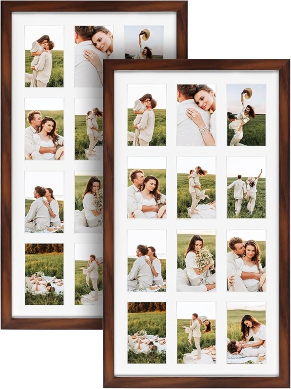 Collage Picture Frame Set of Two Rustic Brown Twelve-Opening Mat
