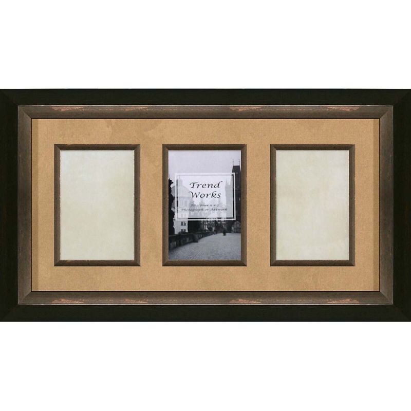 Collage Picture Frame Three Opening Tan Mat Distressed Dark Brown