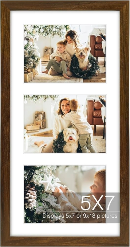 Collage Picture Frame Triple Opening Wood Toned Matted Traditional